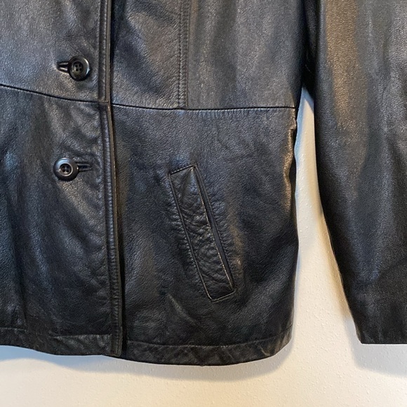 Wilsons black leather full front button up collard pocket leather jacket  large - Picture 3 of 13